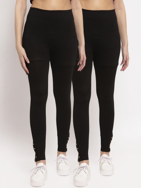 

KLOTTHE Women Pack Of 2 Solid Skinny-Fit Treggings, Black