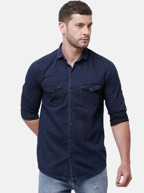 

CINOCCI Men Blue Slim Fit Solid Casual Shirt