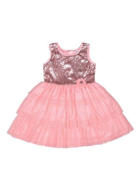 

Doodle Girls Peach-Coloured Self Design Fit and Flare Dress