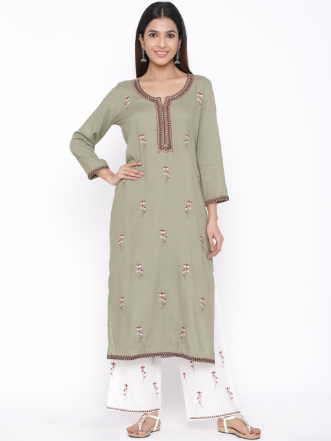 

WomenMagic Women Green Embroidered Kurta with Palazzos & Dupatta