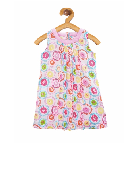 

Campana Girls White & Pink Printed A-Line Dress
