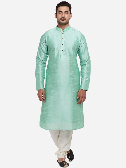 

azania Men Sea Green & Off-White Solid Kurta with Pyjamas
