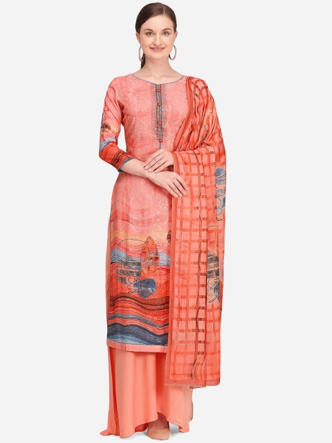Stylee LIFESTYLE Women Peach-Coloured Printed Unstitched Dress Material