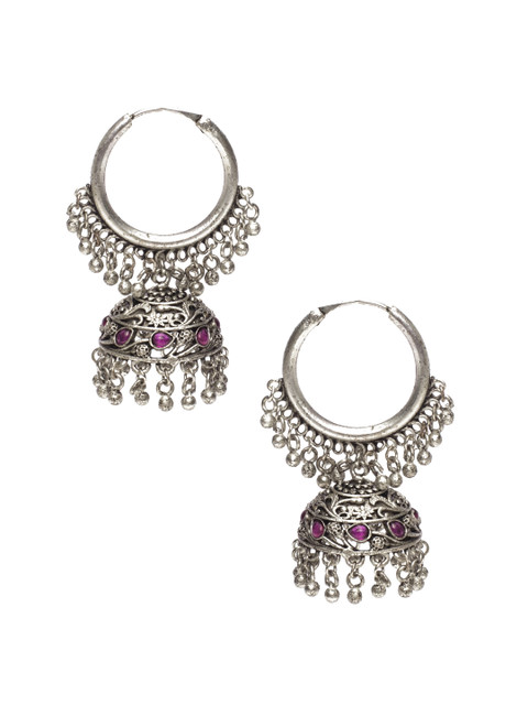 

Alankruthi Silver-Toned & Pink Contemporary Jhumkas