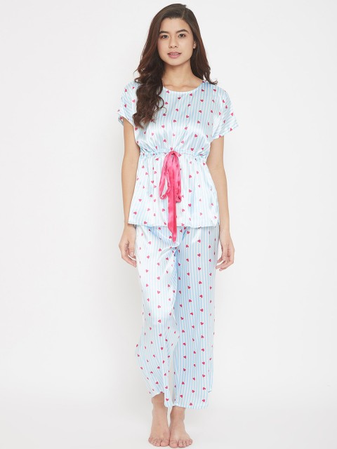 

The Kaftan Company Women Blue & White Striped Night Suit