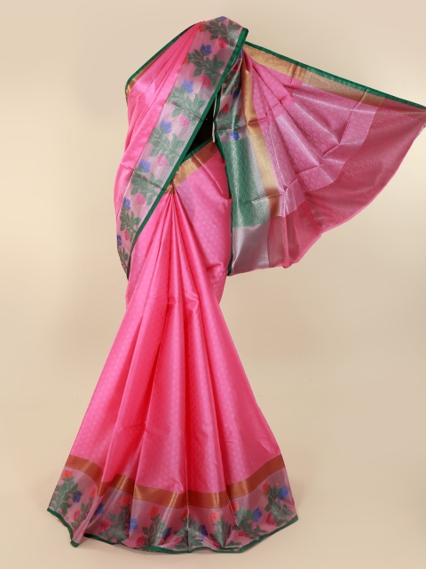 

Pothys Pink & Green Cotton Blend Woven Design Saree