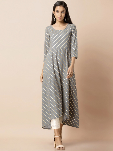 

INDYA Women Grey & Gold-Coloured Striped Tunic