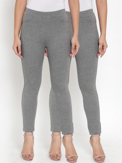 

KLOTTHE Women Pack Of 2 Grey Solid Skinny-Fit Jeggings