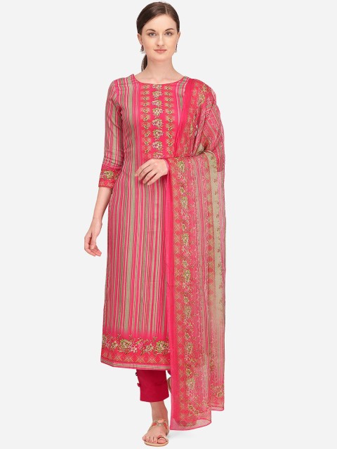 

Stylee LIFESTYLE Women Pink & Green Printed Unstitched Dress Material