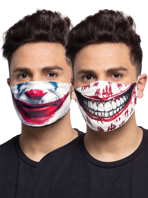 

TREEMODA Men Pack of 2 Printed 3-Ply Anti-Pollution Reusable Cloth Masks, White
