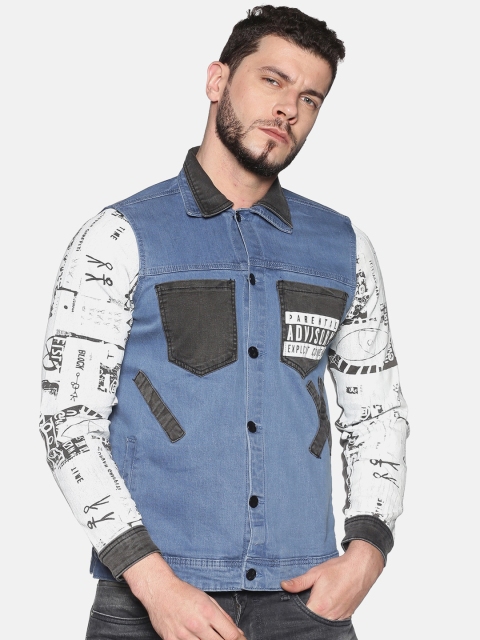 

KULTPRIT Men Blue Colourblocked Denim Jacket