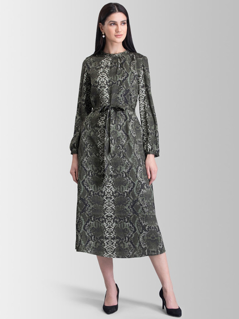 

FableStreet Women Green Printed A-Line Dress