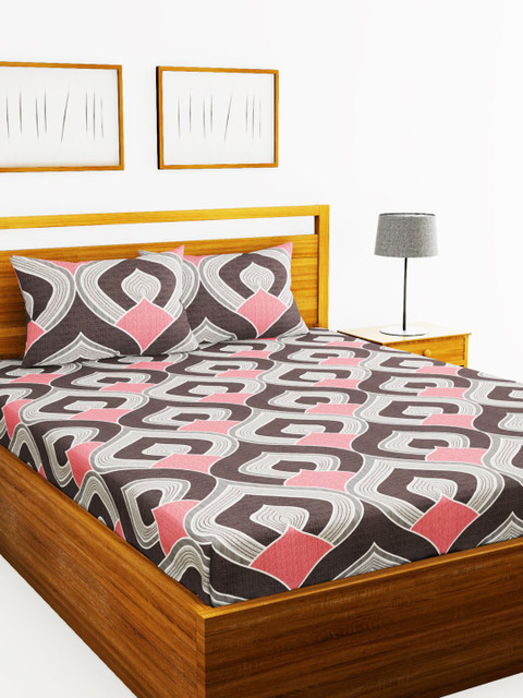 

BIANCA Grey & Pink Printed 152 TC Double Bedsheet with 2 Pillow Covers
