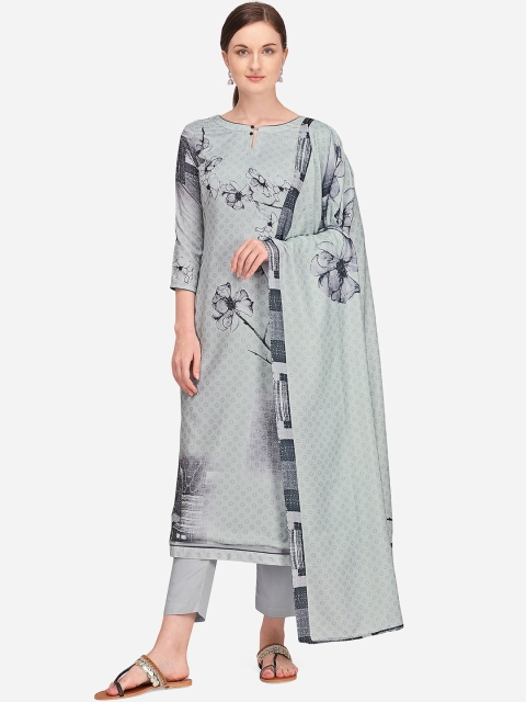 

Stylee LIFESTYLE Women Grey & Black Floral Printed Unstitched Dress Material