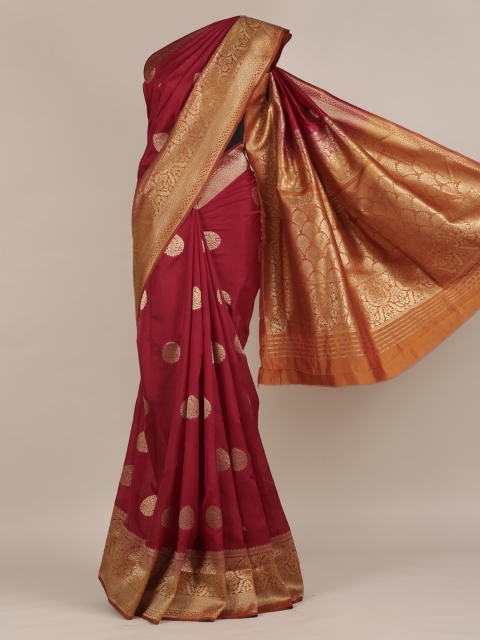 

Pothys Maroon & Gold-Toned Jute Silk Woven Design Saree