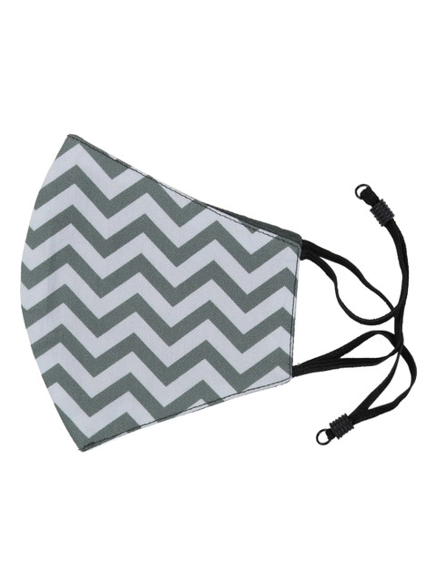 

India Circus by Krsnaa Mehta Unisex Grey & White Chevron Print 3-Ply Anti-Pollution Reusable Cotton Cloth Mask