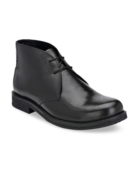 

CARLO ROMANO Men Black Burnish Leather Lace up Ankel Boot