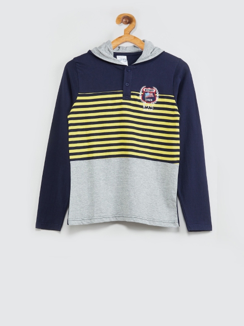 

max Boys Navy Blue Striped Hood T-shirt