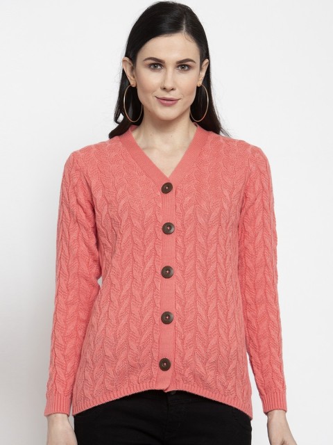 

Kalt Women Peach-Colored Self Design Cardigan