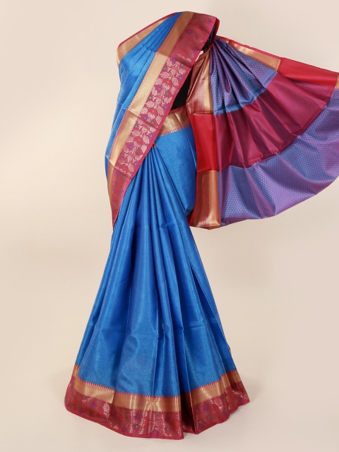 

Pothys Blue & Red Cotton Blend Woven Design Saree