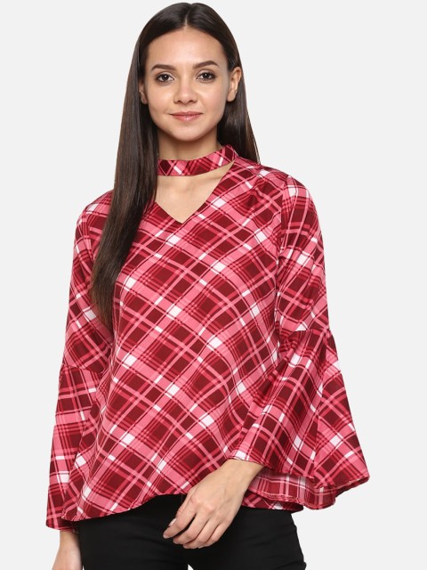 

Indietoga Women Pink Checked Top