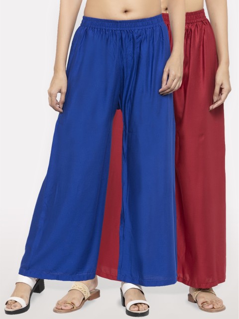 

NEUDIS by Dhrohar Women Pack Of 2 Solid Flared Palazzos, Blue