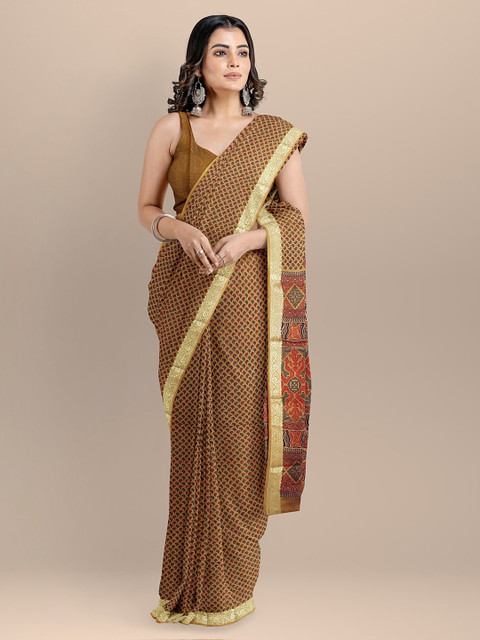 

BharatSthali Brown Silk Cotton Printed Banarasi Saree