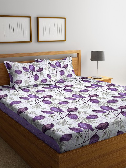 

Cortina Grey & Purple Floral-Printed 144 TC Double Bedsheet with 2 Pillow Covers