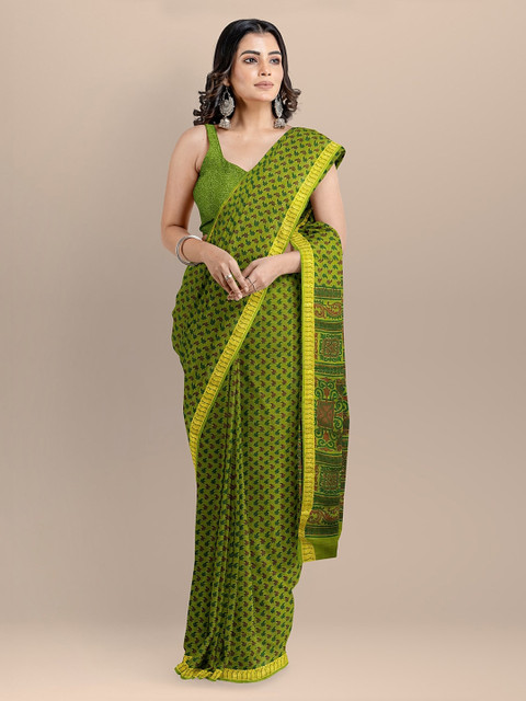 

BharatSthali Green Printed Banarasi Sustainable Saree