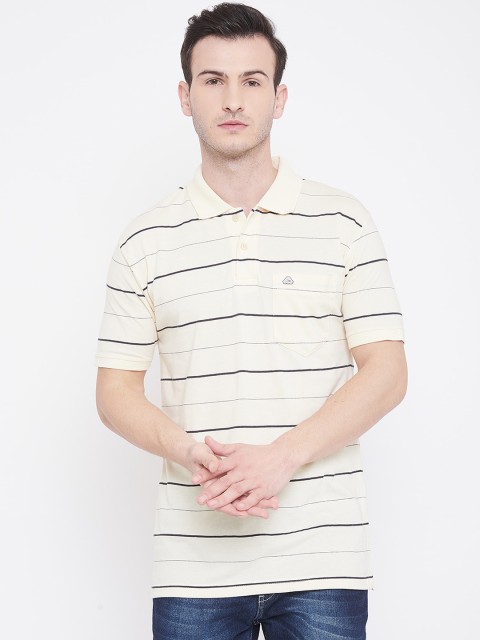 

Duke Men Yellow Striped Polo Collar T-shirt