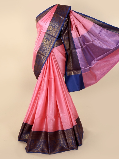 Pothys Pink & Navy Blue Cotton Blend Woven Design Saree