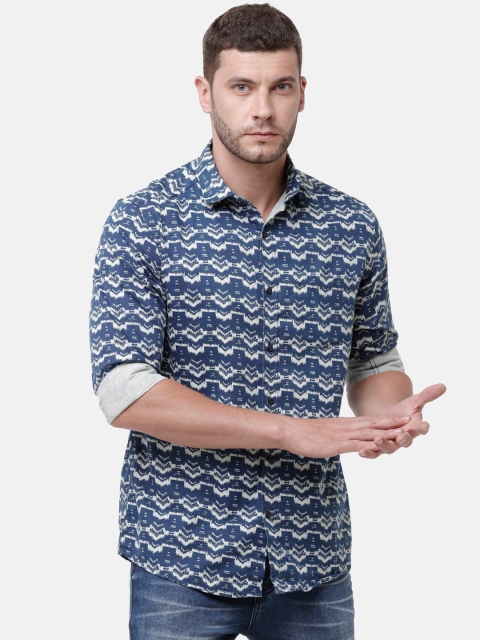 

CINOCCI Men Blue Slim Fit Printed Casual Shirt