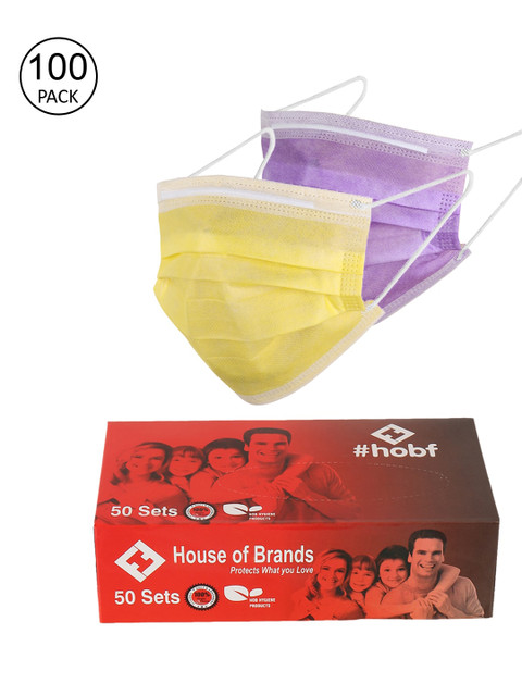 

LONDON FASHION hob Unisex Pack Of 100 3-Ply Ultrasonic Anti-Pollution Disposable Masks With Nose Pin, Purple