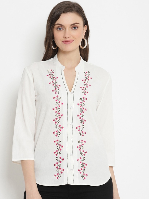 

The Vanca Women White Self Design Top