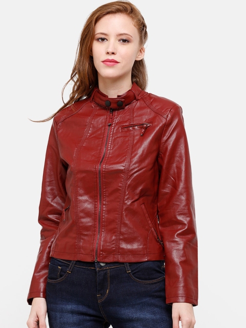 

STROP Women Maroon Solid Insulator Biker Jacket