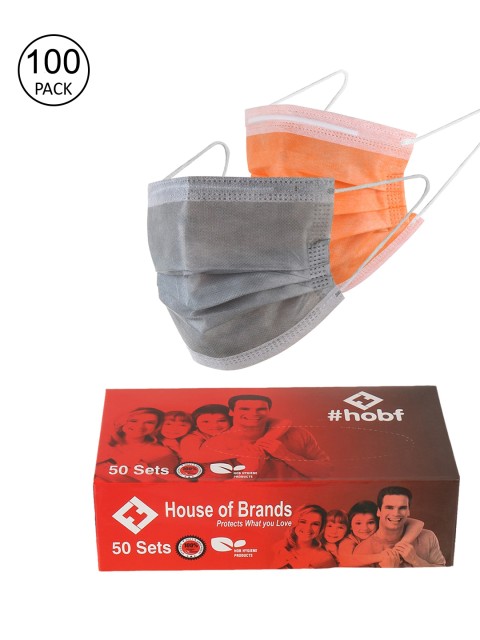 

LONDON FASHION hob Unisex Pack of 100 3-Ply Anti-Pollution Disposable Ultrasonic Surgical Masks, Orange
