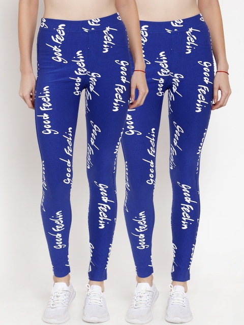 

KLOTTHE Women Pack Of 2 Blue & White Printed Solid Skinny-Fit Jeggings