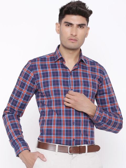 

Tistabene Men Blue & Pink Slim Fit Checked Formal Shirt
