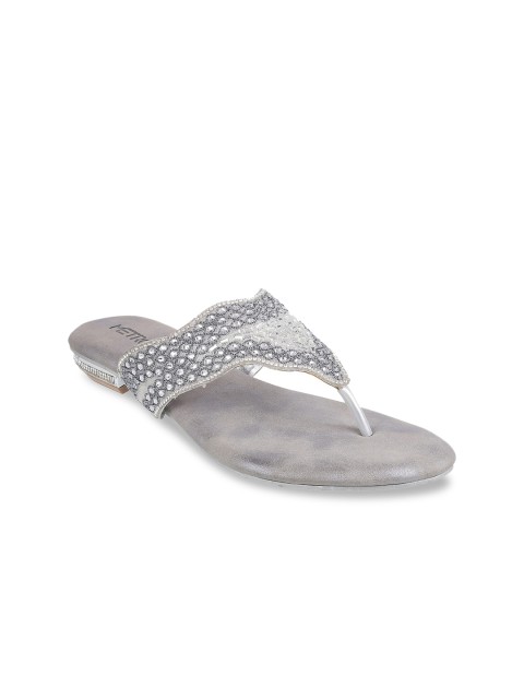 

Metro Women Silver-Toned Solid Open Toe Flats