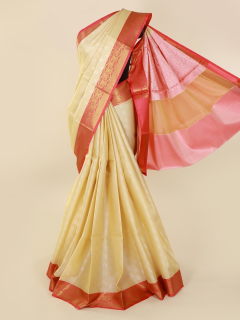 

Pothys Cream-Coloured & Red Cotton Blend Woven Design Saree