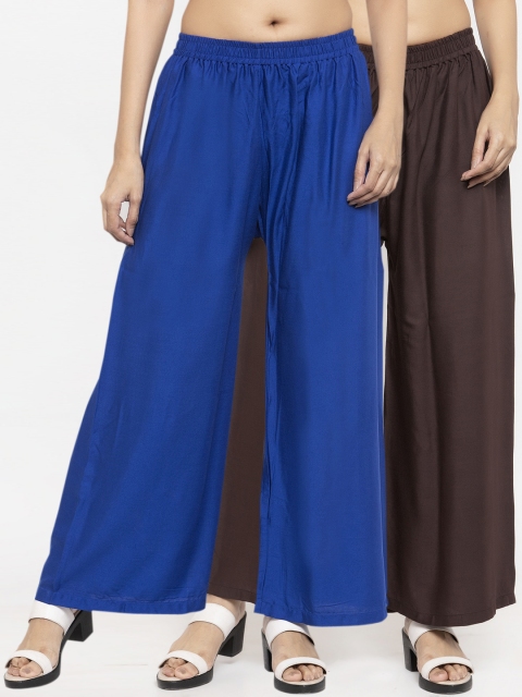 

NEUDIS by Dhrohar Women Pack Of 2 Solid Flared Palazzos, Brown