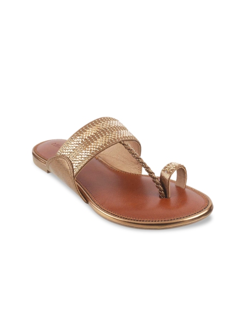 

Mochi Women Gold-Toned Embellished One Toe Flats