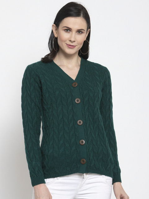 

Kalt Women Green Self Design Cardigan Sweater
