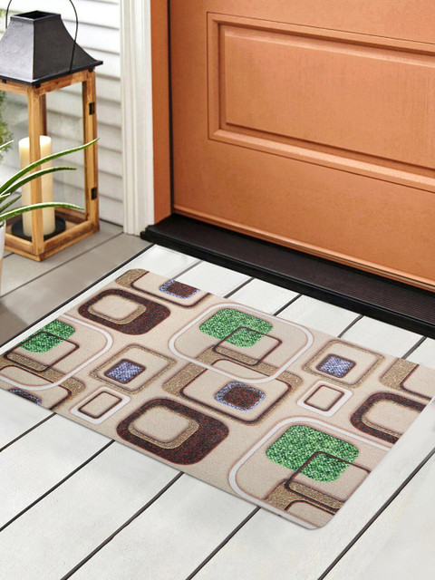 

HOSTA HOMES Beige & Brown Printed Anti-Skid Doormat