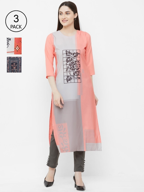 

7Threads Women Multicoloured Set of 3 Printed Straight Kurta, Multi