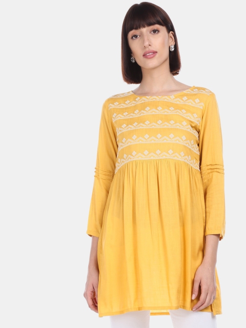 

Karigari Women Yellow Yoke Design A-Line Kurta
