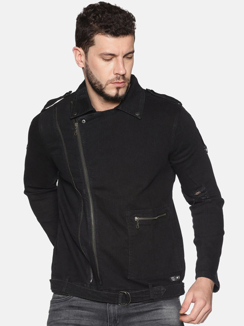 

KULTPRIT Men Black Solid Biker Jacket