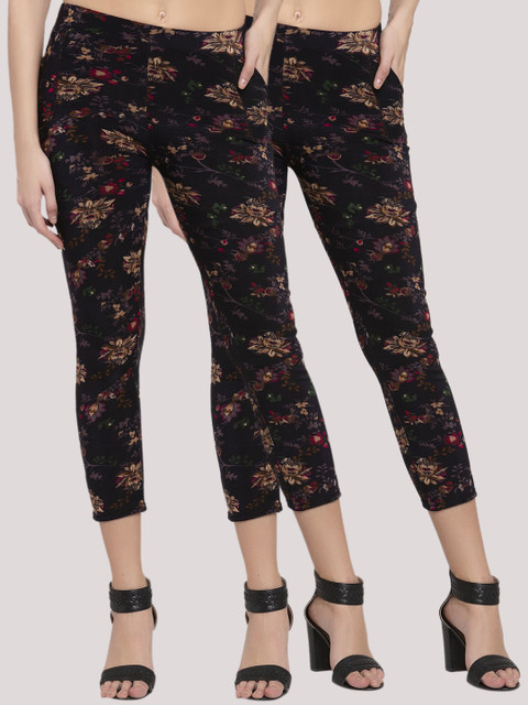

KLOTTHE Women Pack Of 2 Black & Blue Printed Skinny-Fit Winter Treggings