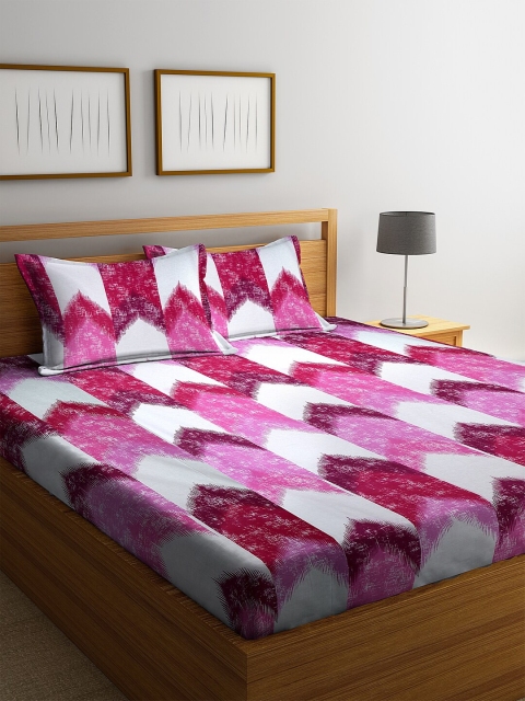 

Cortina Pink & White Printed 144 TC Double Bedsheet with 2 Pillow Covers