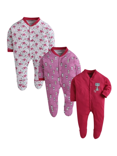 

BUMZEE Infant Unisex Kids Pack Of 3 Sleepsuits, Pink